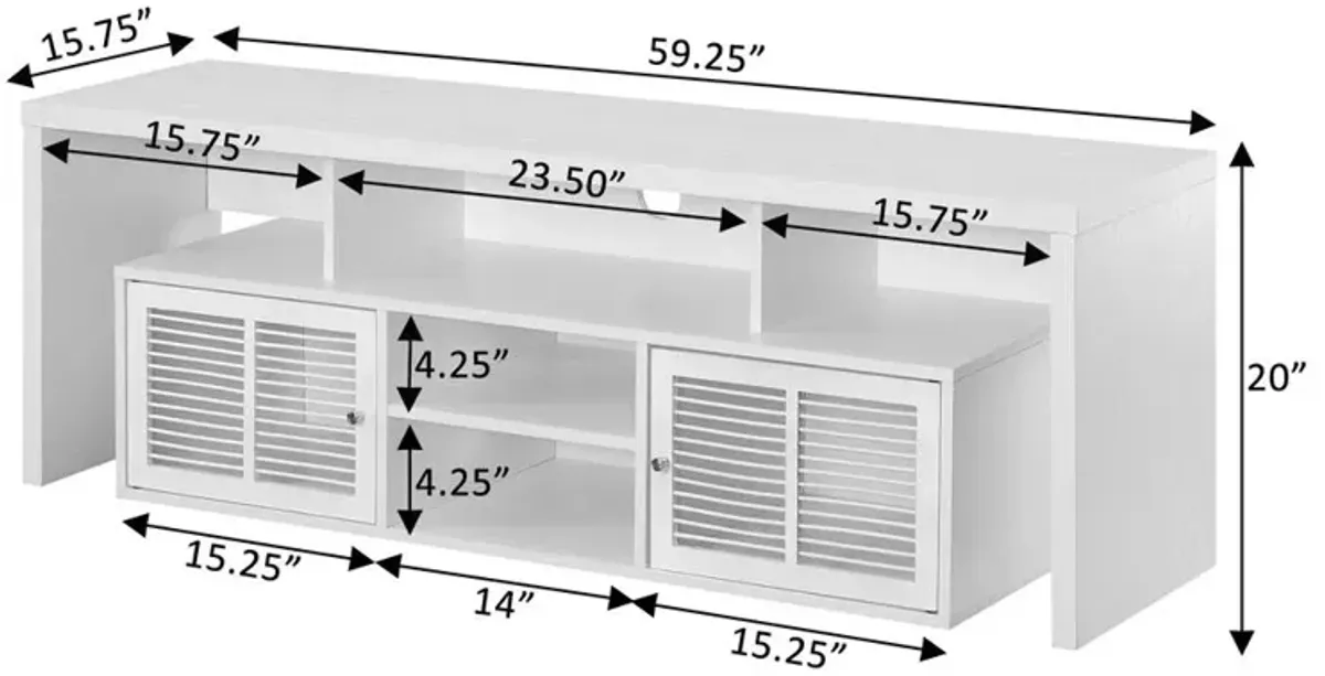 Convience Concept, Inc. Lexington 60 inch TV Stand with Storage Cabinets and Shelves - White