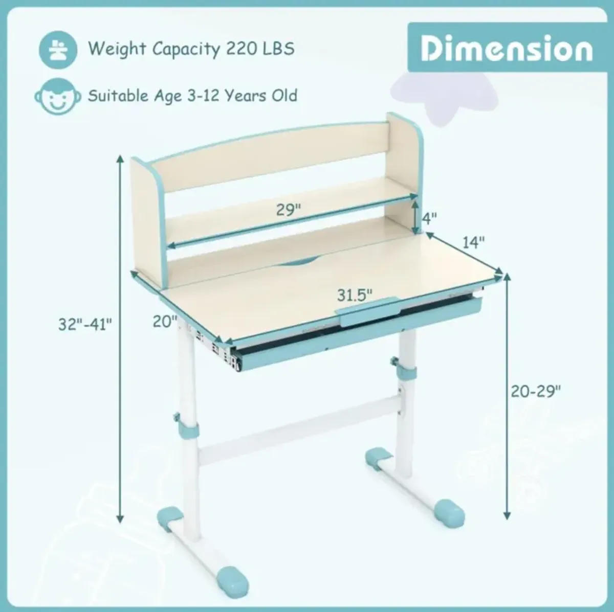 Hivvago Height Adjustable Kids Study Desk with Tilt Desktop