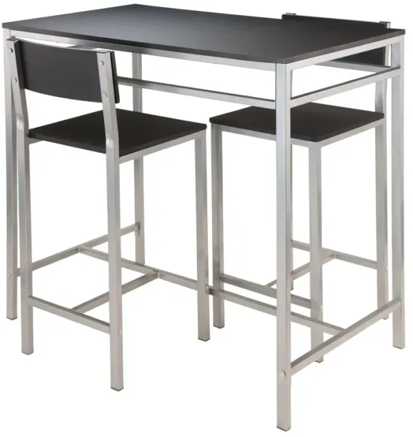 Hanley 3-Pc Kitchen Table with Counter Stools, Black and Steel