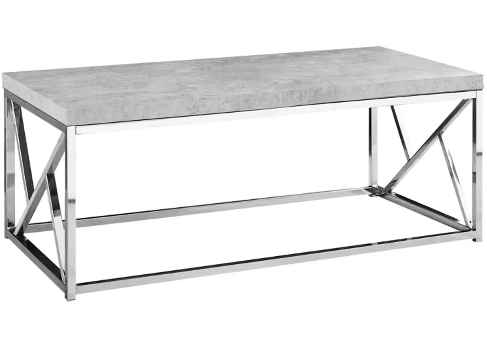 Monarch Specialties I 3375 Coffee Table, Accent, Cocktail, Rectangular, Living Room, 48"L, Metal, Laminate, Grey, Chrome, Contemporary, Modern