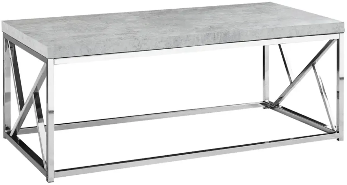 Monarch Specialties I 3375 Coffee Table, Accent, Cocktail, Rectangular, Living Room, 48"L, Metal, Laminate, Grey, Chrome, Contemporary, Modern