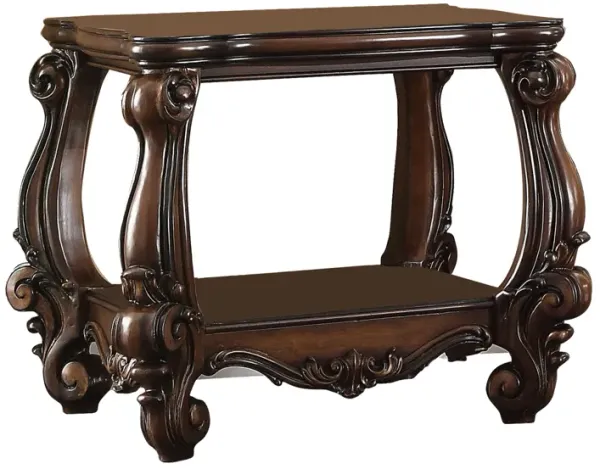 Benjara Kai 31 Inch Side End Table, Classic Scrolled Legs, Aspen and Poplar Wood, Brown