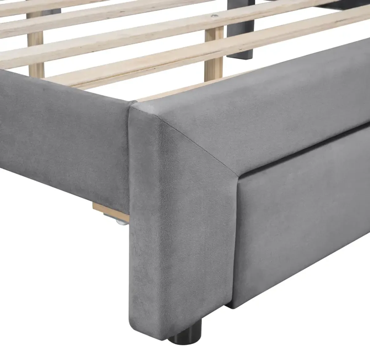 Merax Velvet Upholstered Platform Bed with a Drawer