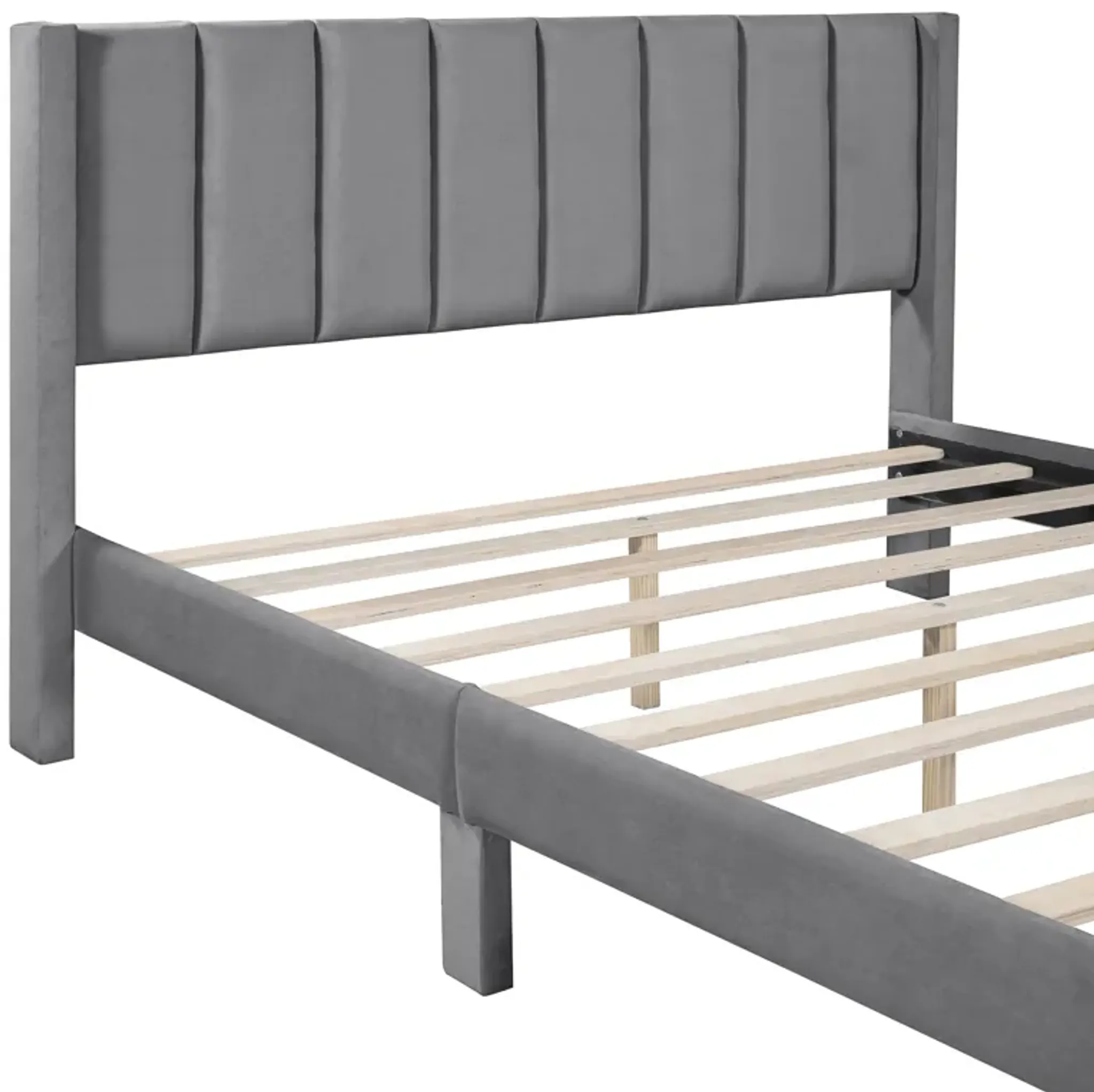 Merax Velvet Upholstered Platform Bed With A Drawer Mathis Home ...