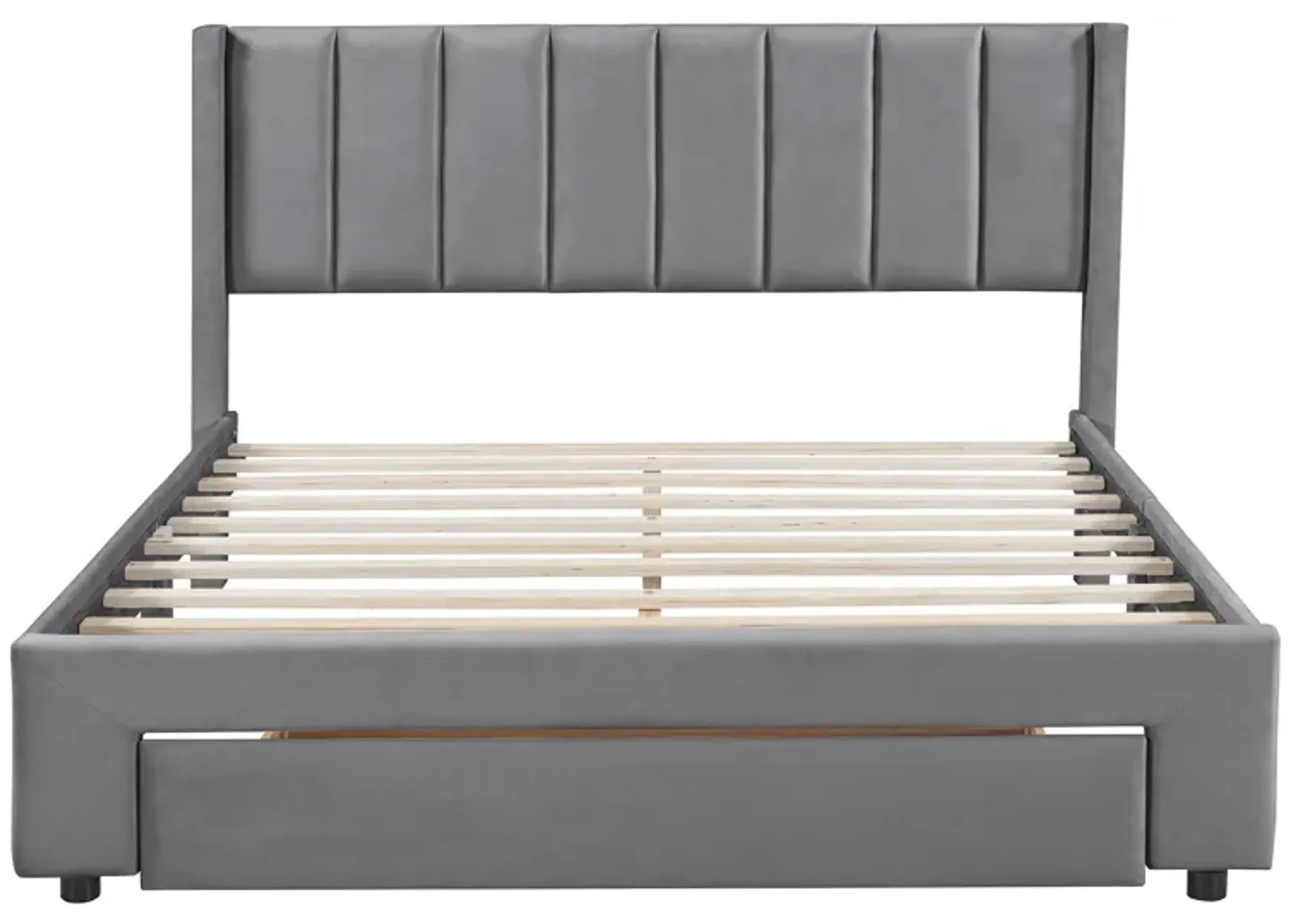 Merax Velvet Upholstered Platform Bed with a Drawer