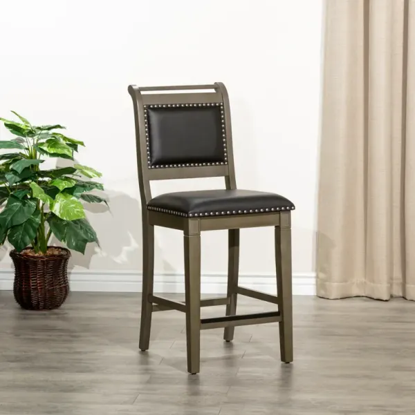 Streamdale 24" Counter Stool, Weathered Gray Finish, Black Leather Seat