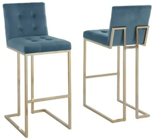 Best Quality Furniture 27 Tufted Velvet Upholstered Bar Stool in Teal Blue (Set of 2), Teal blue