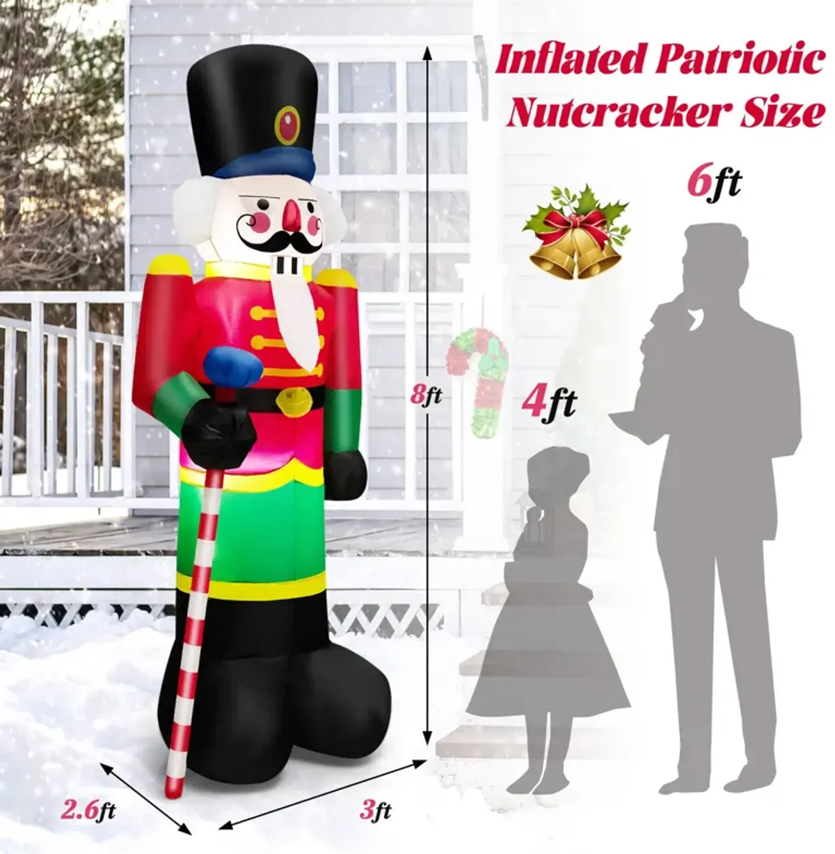 8 Feet Inflatable Nutcracker Soldier with 2 Built-in LED Lights