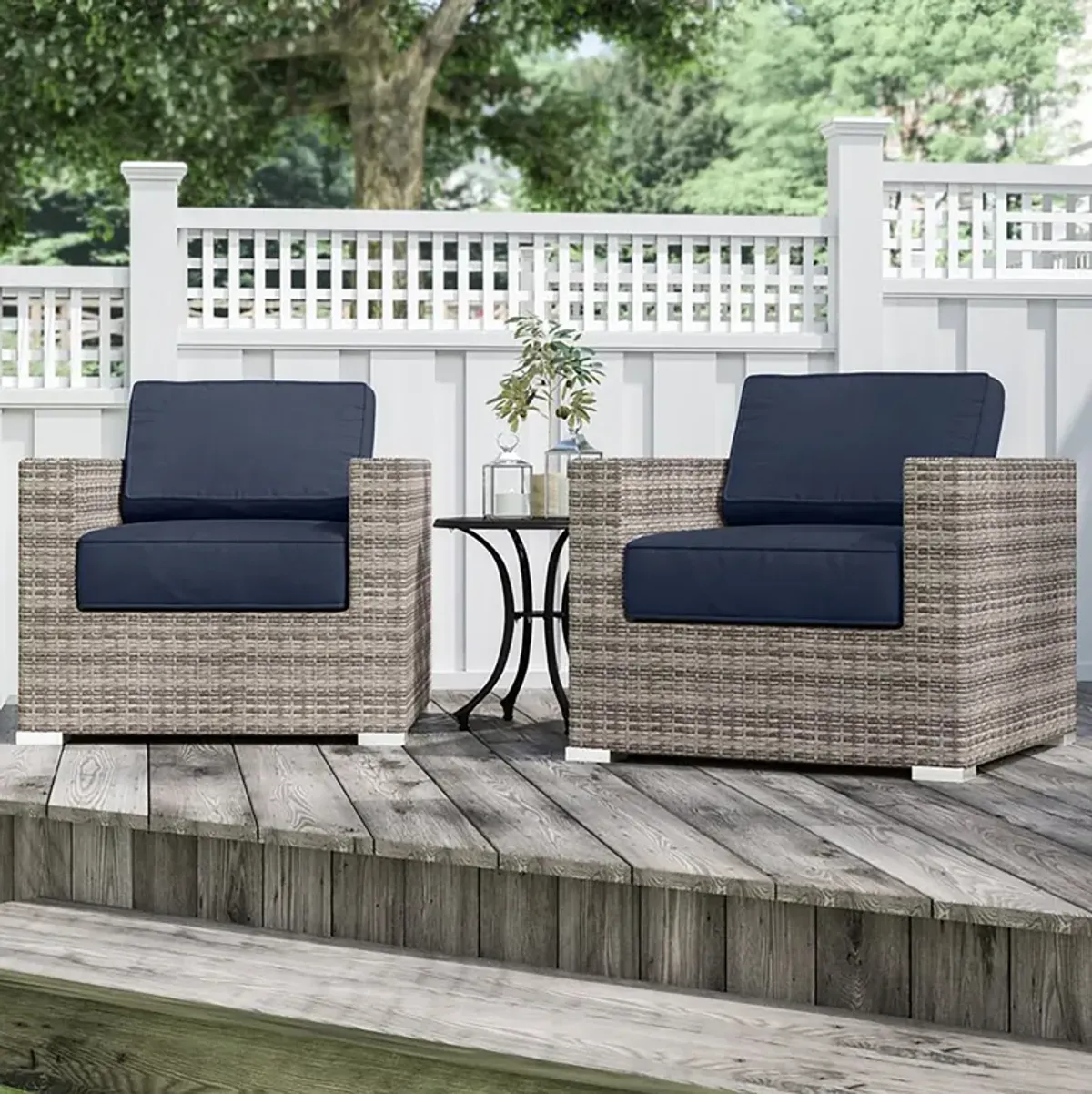 Living Source International Grade Club Fully Assembled Patio Chair with Sunbrella Cushions (Set of 2) Sunbrella Navy Blue