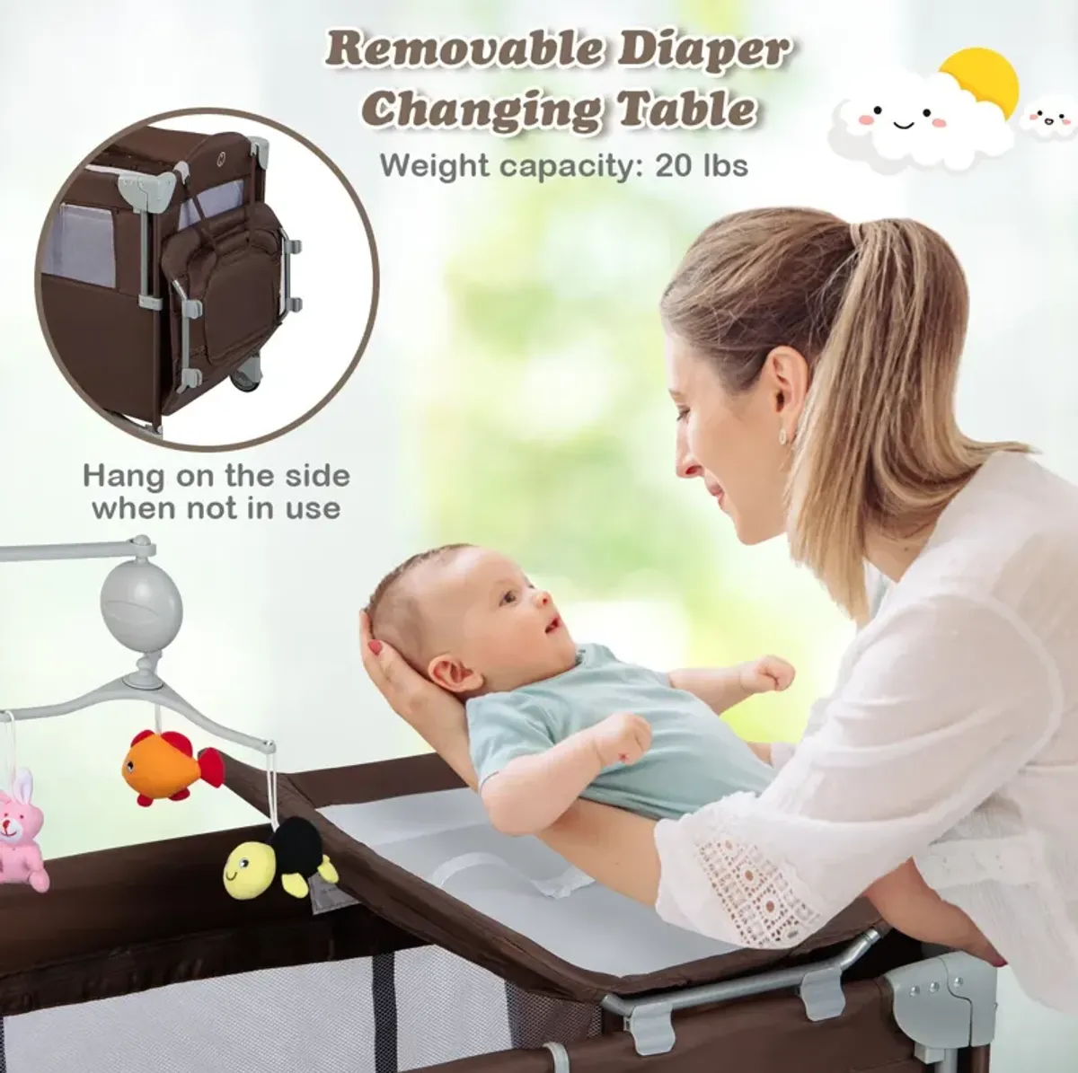 5-in-1  Portable Baby Beside Sleeper Bassinet Crib Playard with Diaper Changer