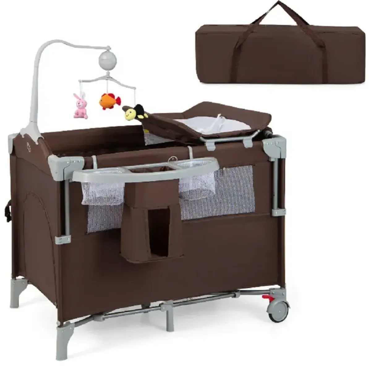 5-in-1  Portable Baby Beside Sleeper Bassinet Crib Playard with Diaper Changer