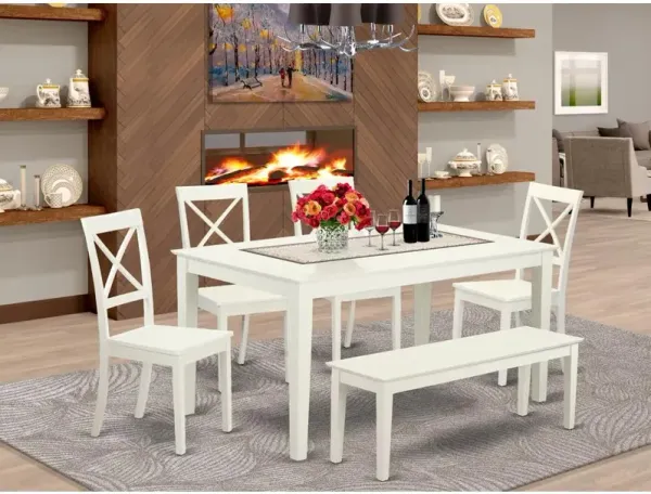 East West Furniture Dining Room Set Linen White, CABO6-LWH-W