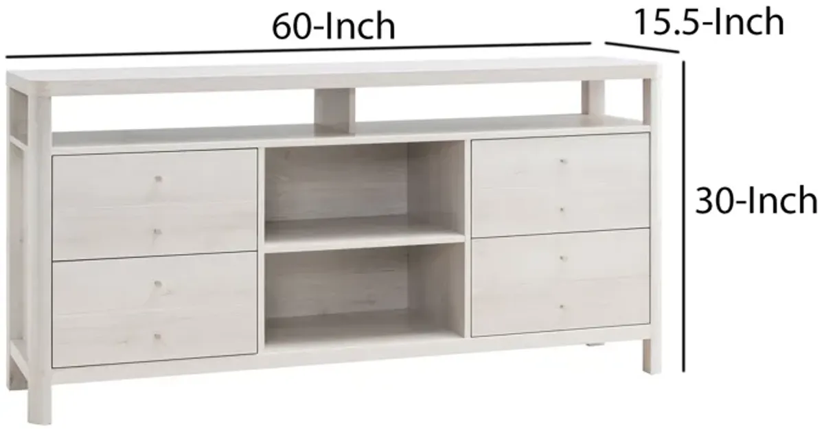 60 Inch Modern Sideboard Buffet Console Cabinet, 4 Drawers, Wood, White Oak - Benzara