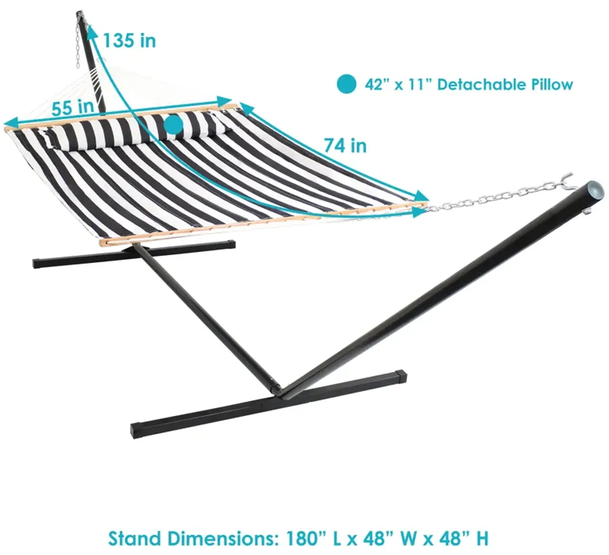 Sunnydaze 2-Person Quilted Fabric Hammock with Steel Stand