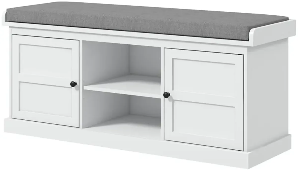 HOMCOM Storage Shoe Bench with Cushion, 2 Cabinets for Entryway, White