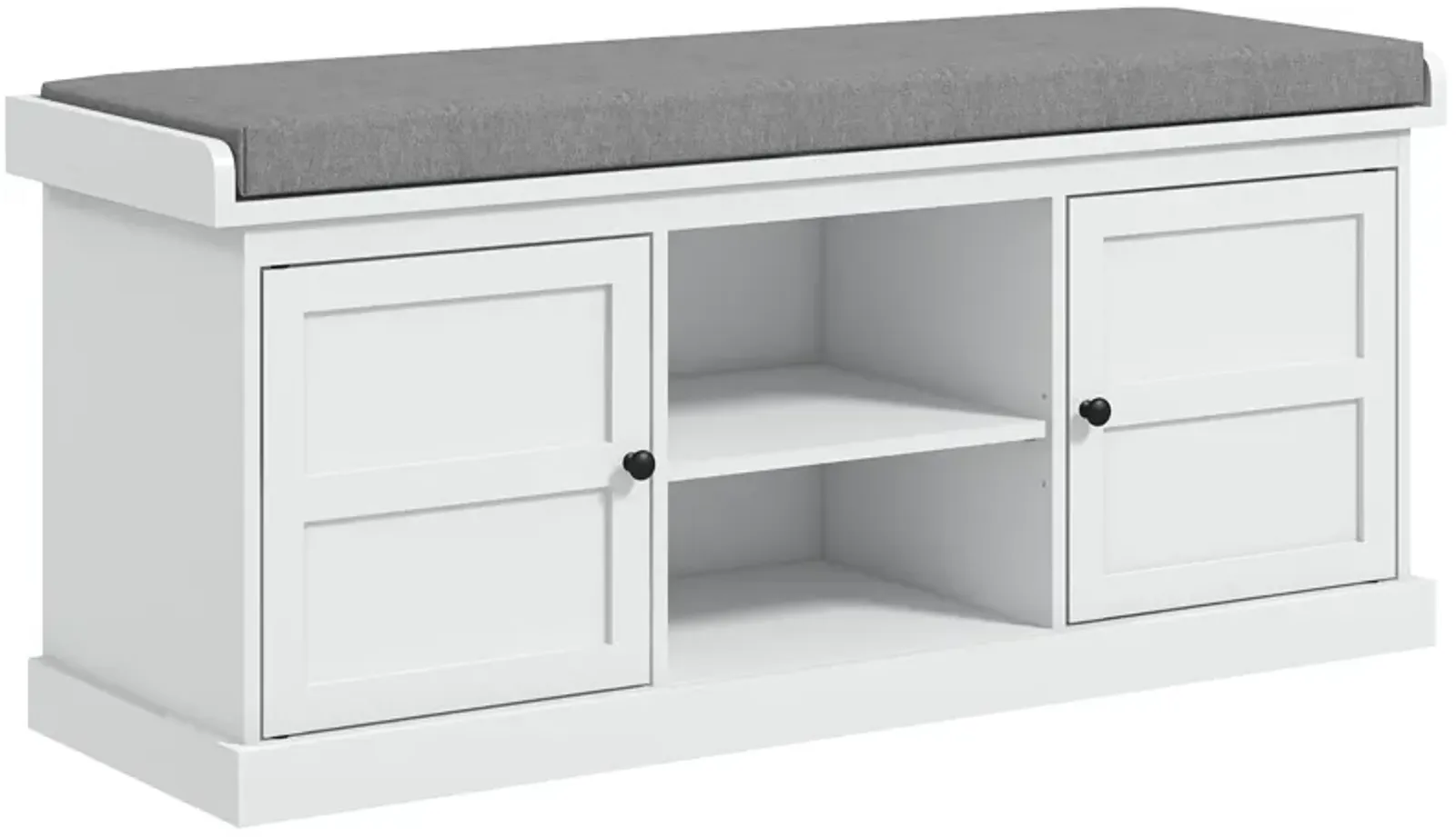 HOMCOM Storage Shoe Bench with Cushion, 2 Cabinets for Entryway, White