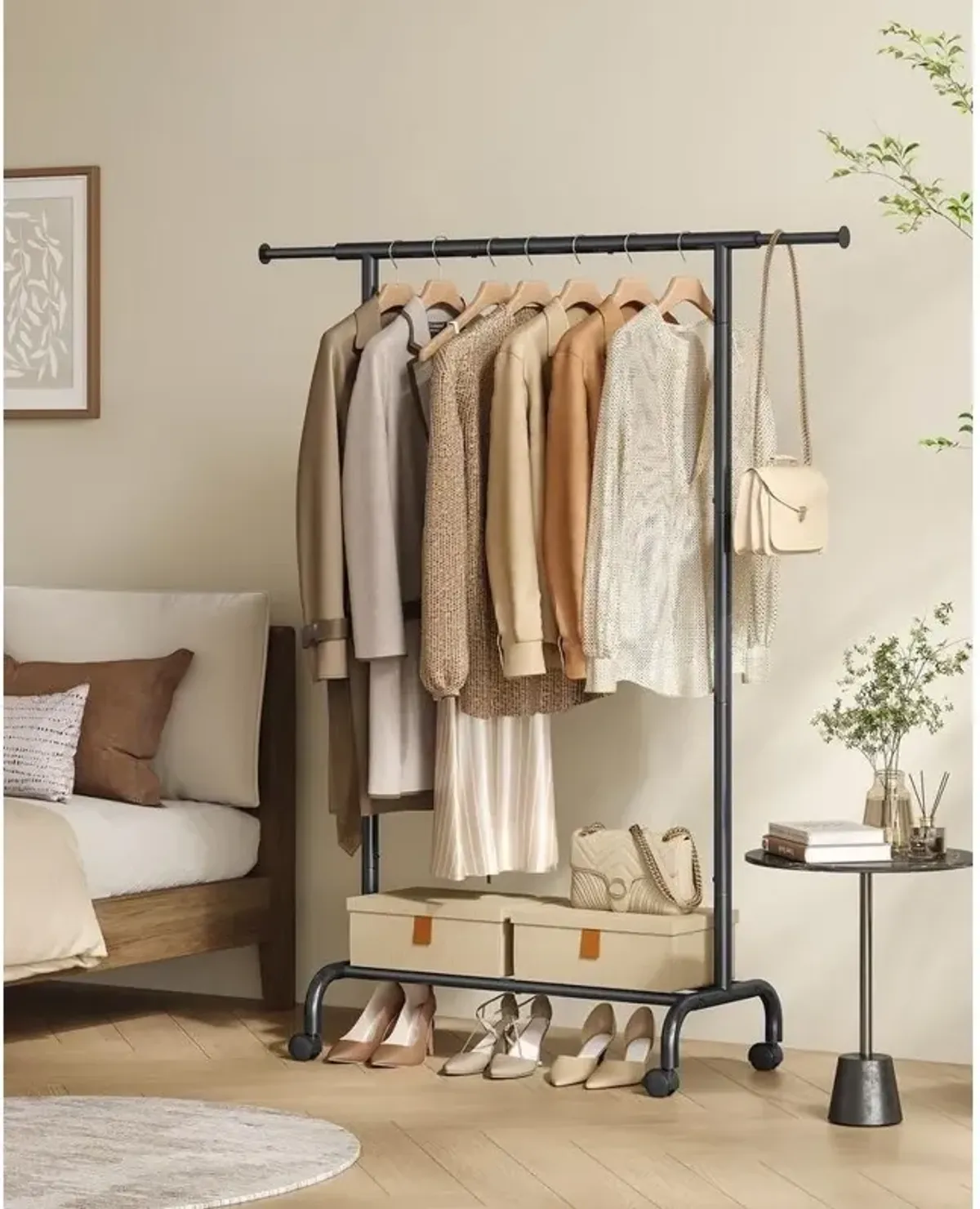 Clothes Rack with Extendable Rail and Wheels Ink Black