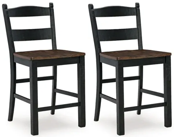 Becy Counter Height Chair Set of 2, 24 Inch, Black and Brown Wood - Benzara
