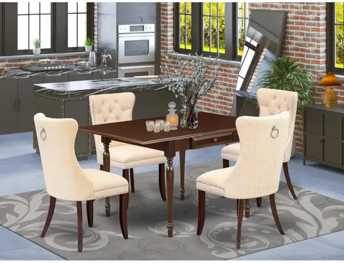 5 Piece Kitchen Table Set Contains a Rectangle Dining Table with Dropleaf