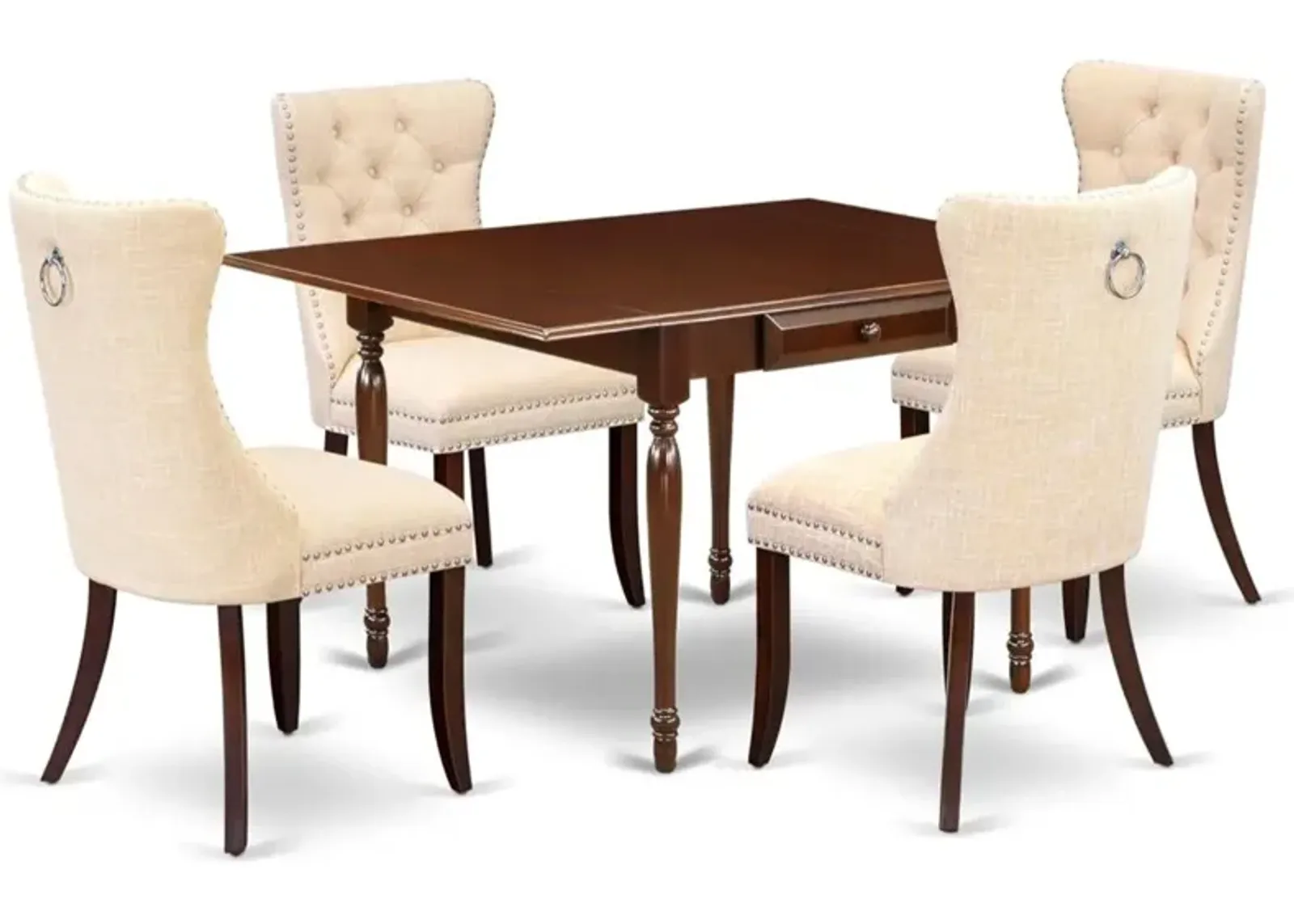 5 Piece Kitchen Table Set Contains a Rectangle Dining Table with Dropleaf