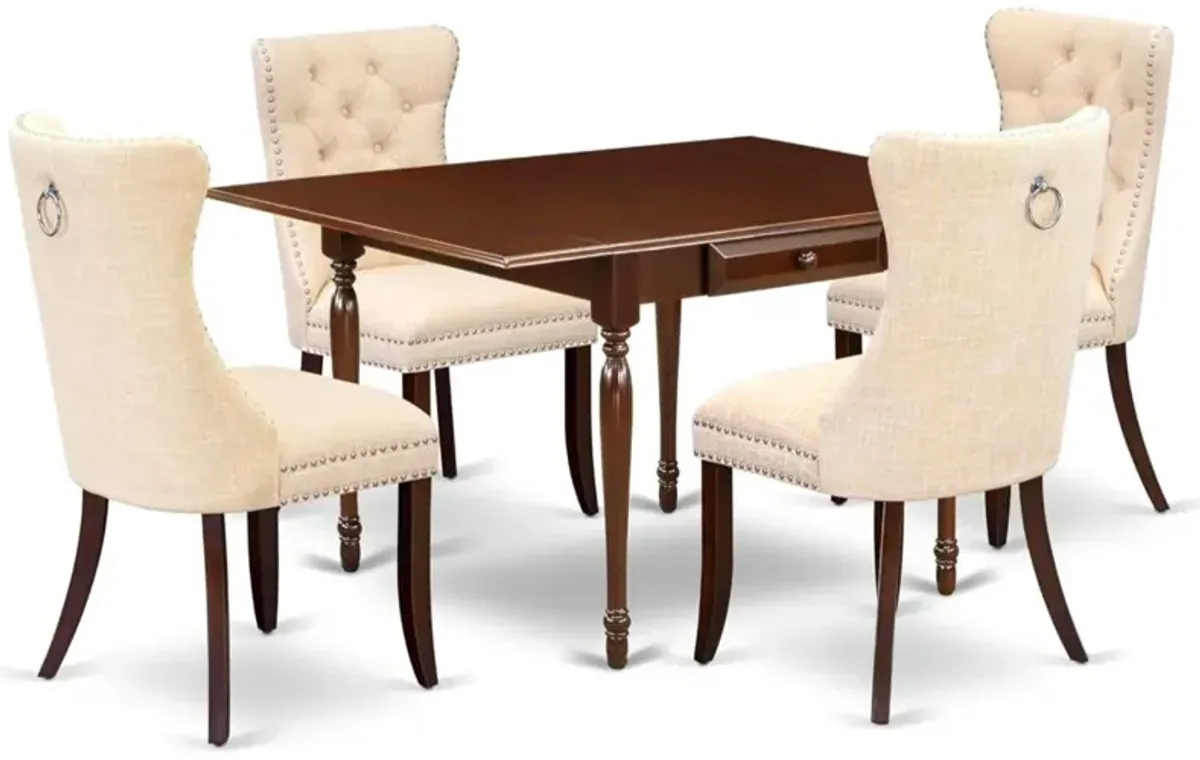 5 Piece Kitchen Table Set Contains a Rectangle Dining Table with Dropleaf