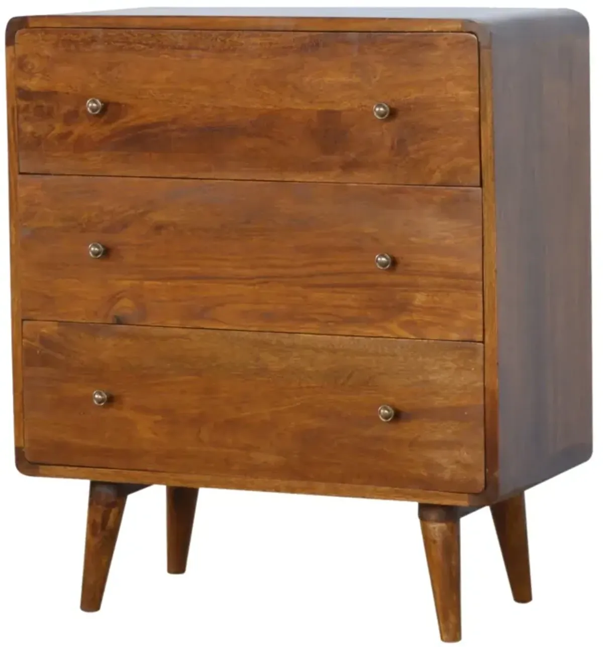 Solid Wood 3 Drawer Curved Chestnut Chest