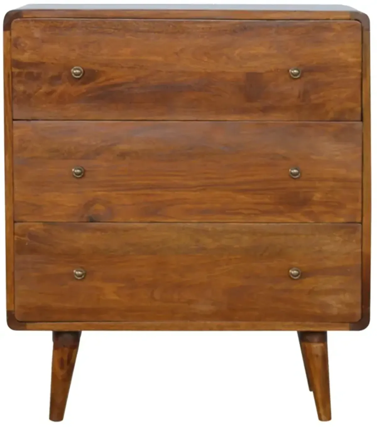 Solid Wood 3 Drawer Curved Chestnut Chest