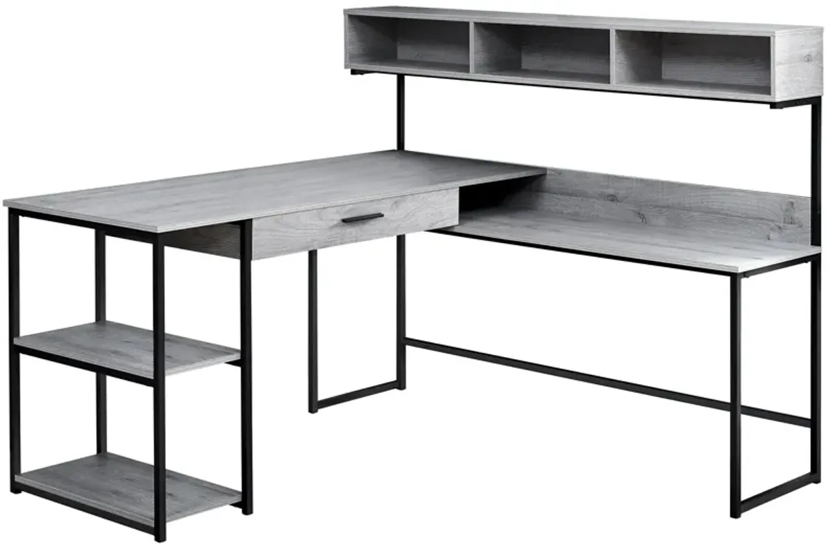 Computer Desk, Home Office, Corner, Storage Drawers, L Shape, Work, Laptop, Metal, Laminate, Grey, Black, Contemporary, Modern