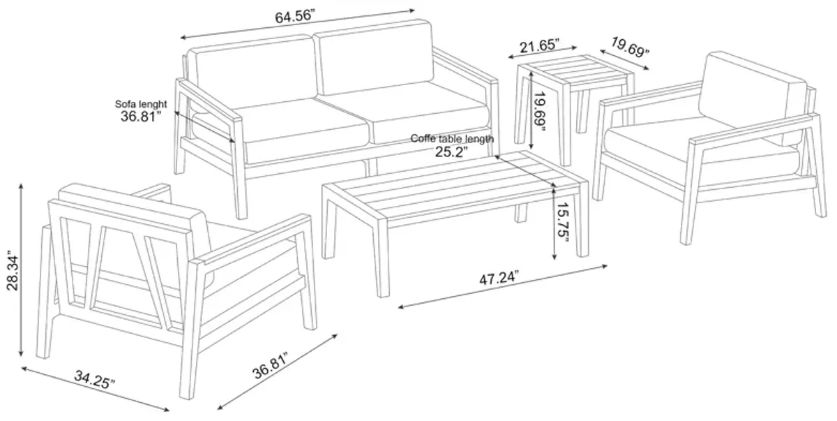 Rhodes 4 Seater Outdoor Conversation Set with Coffee Table & Side Table