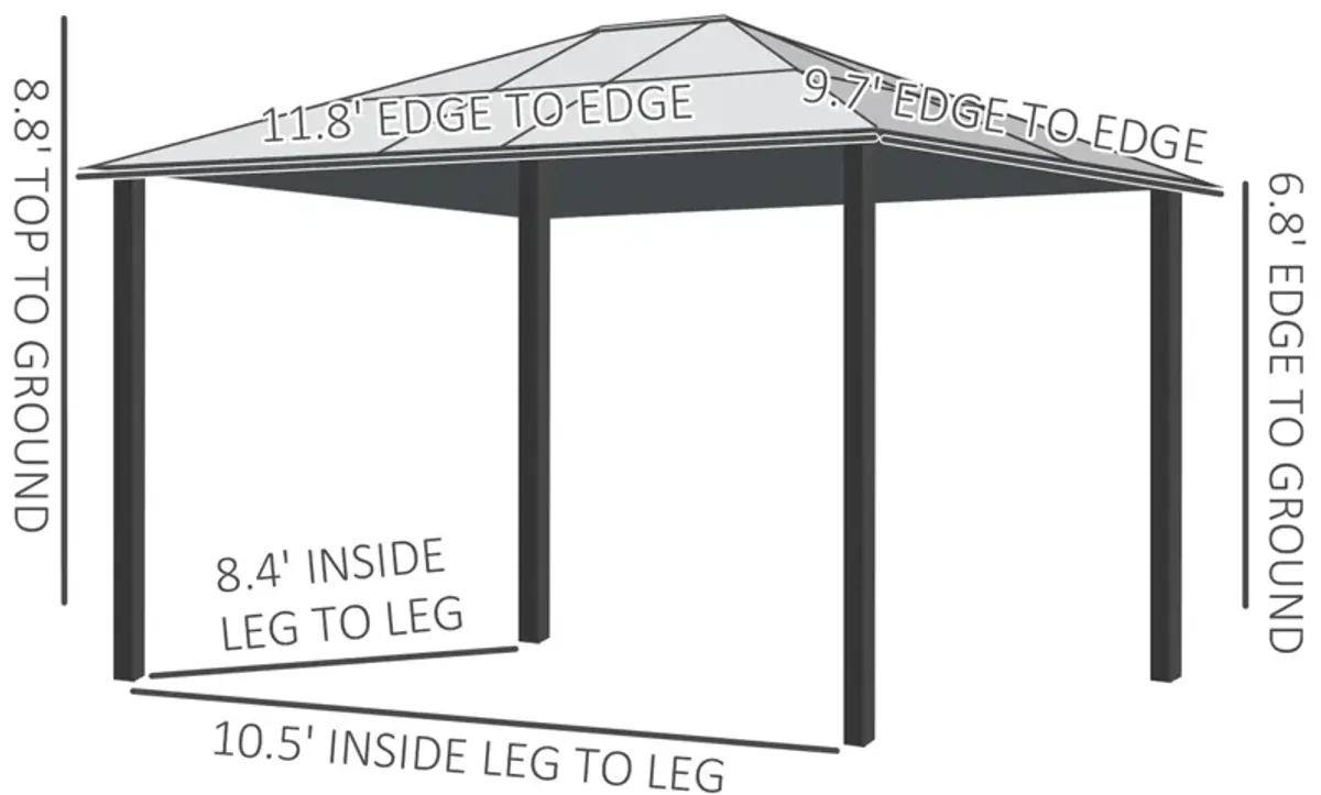 Khaki Garden Pavilion: 10'x12' Hardtop Gazebo with Polycarbonate Roof