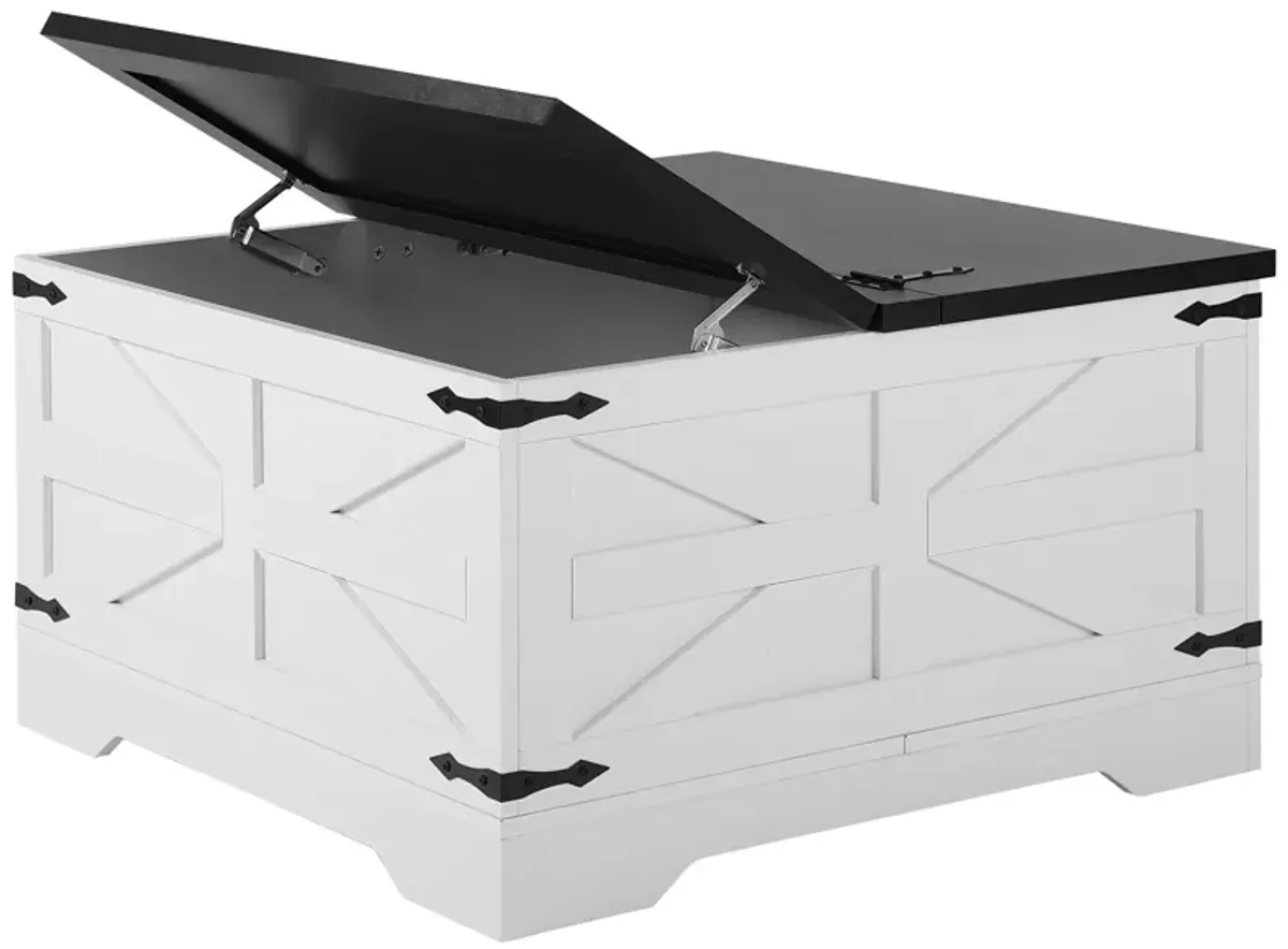 Farmhouse Coffee Table Hinged Square Table with Storage
