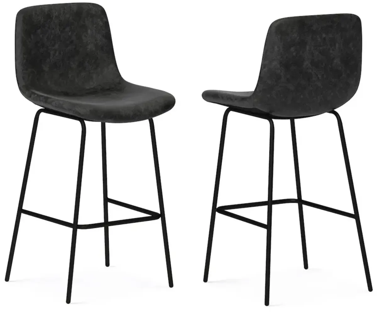 Simpli Home Jolie Bar Stool (Set Of 2) In Distressed Charcoal Grey Vegan Faux Leather