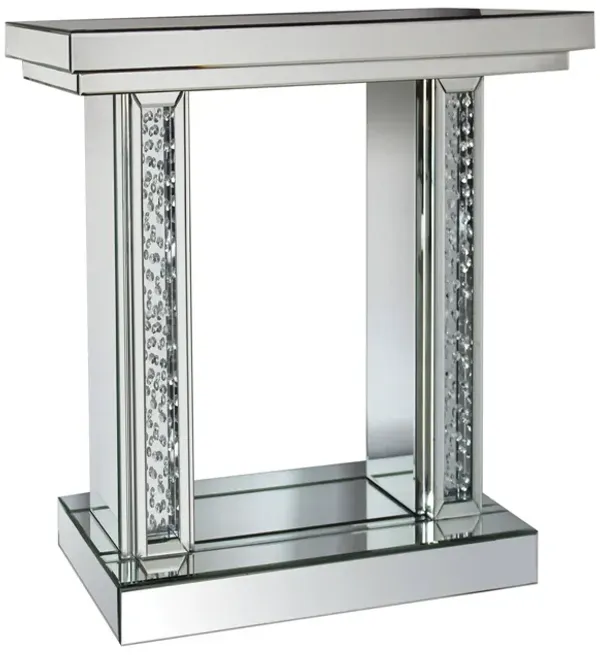 Wood and Mirror  Console Table with Faux Crystals Inlay