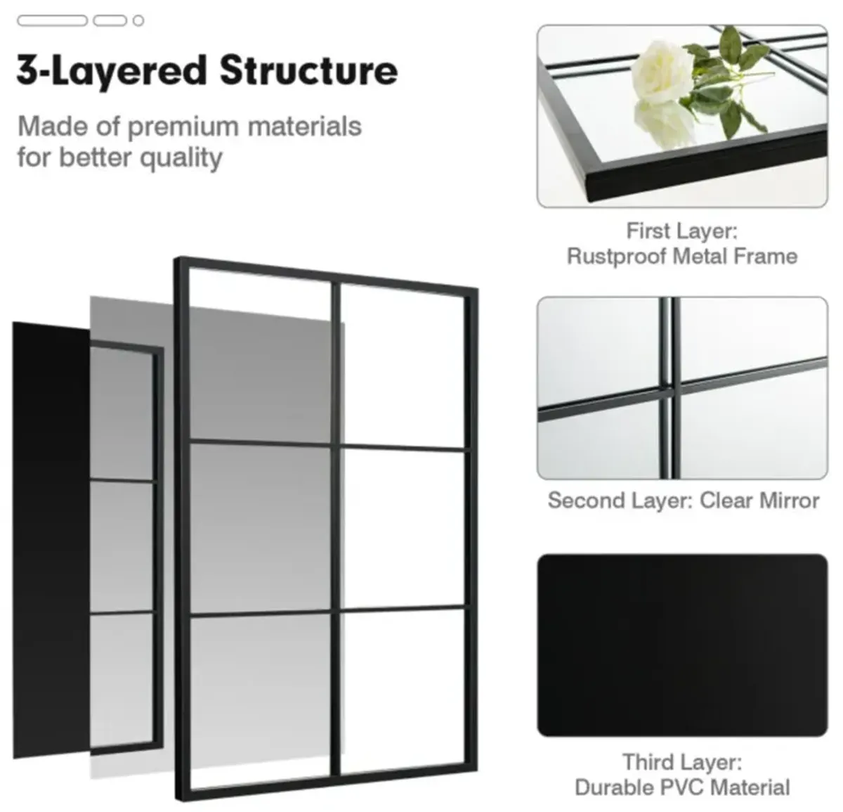 Hivvago 3-Layered Decorative Wall Mirror with Metal Frame for Dining Living Room-Black