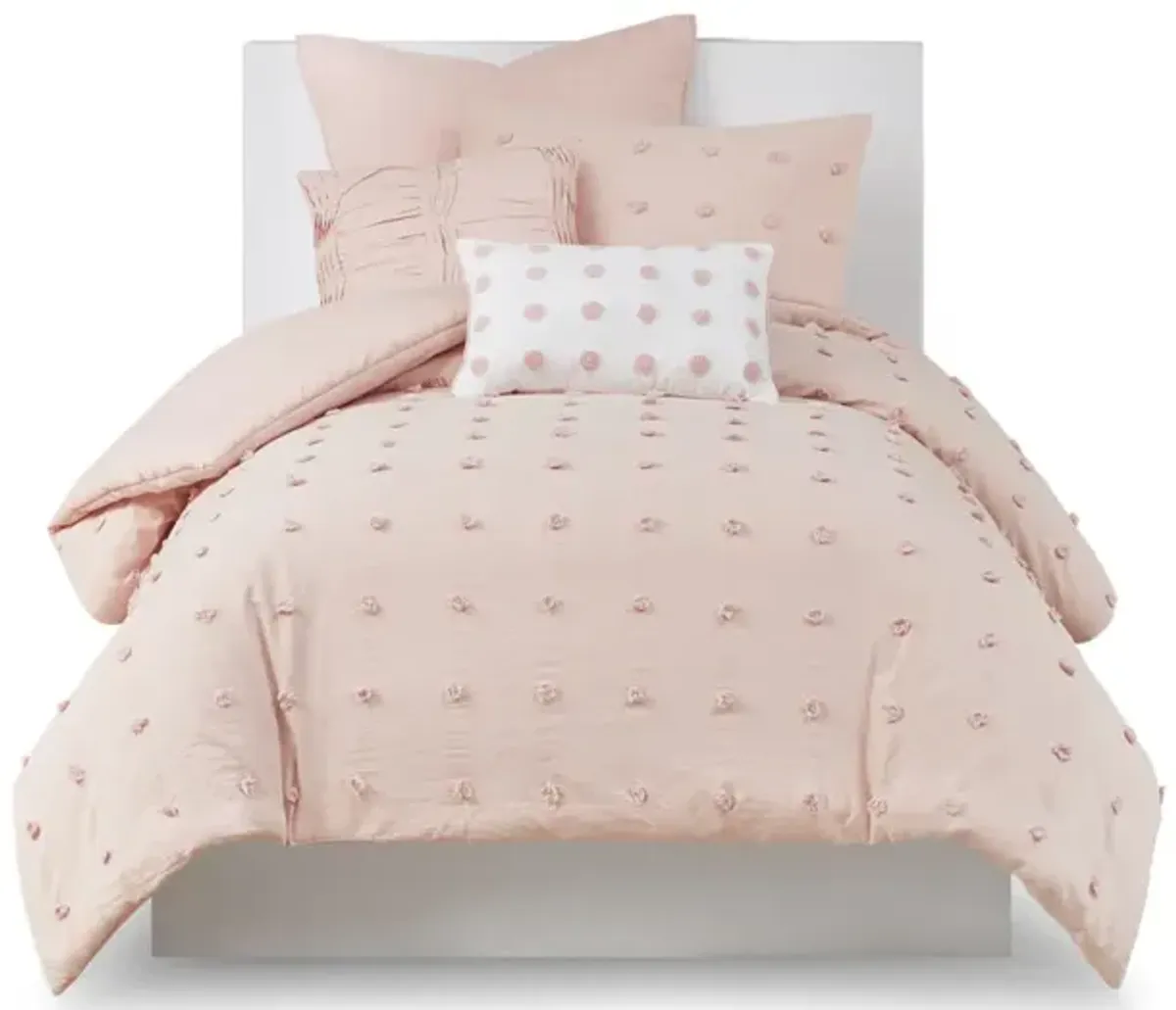 Gracie Mills Mikel Chenille Dot Cotton Jacquard Comforter Set with Euro Shams and Throw Pillows