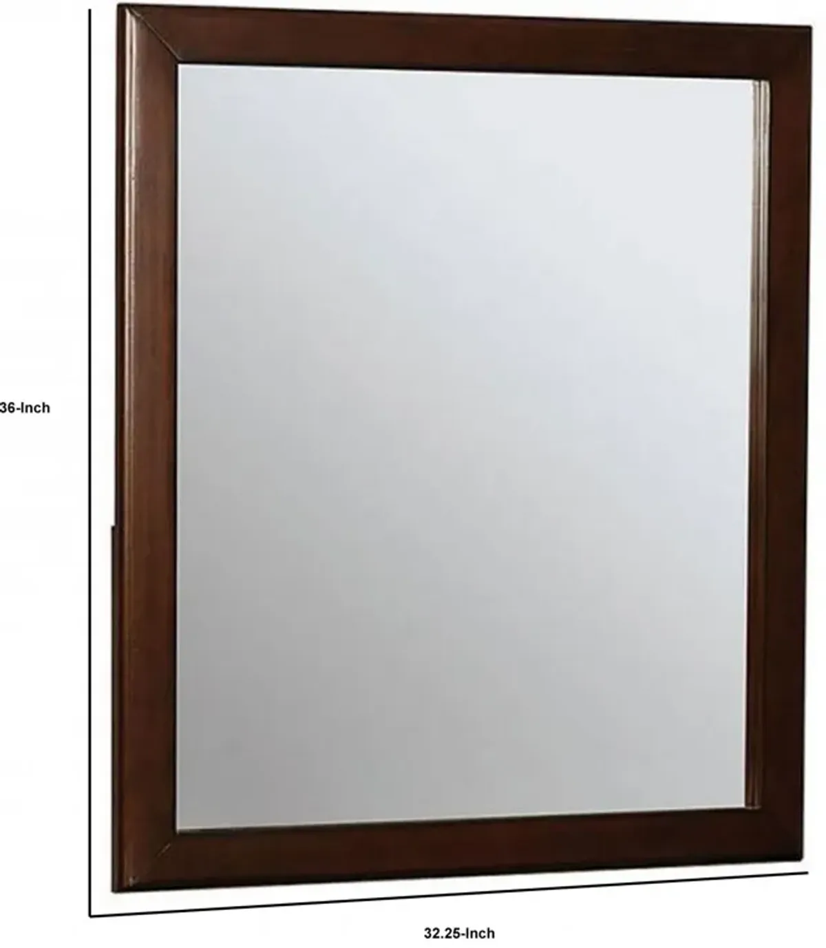 32 Inch Transitional Style Wooden Frame Mirror, Cherry-Benzara