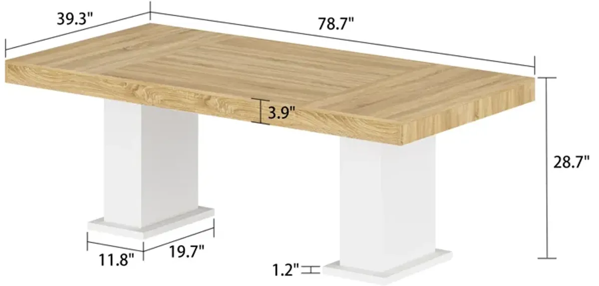 Wooden Grain Color Wood 78.7 in. Width Rectangle Double Pedestal Desk, Meeting Table for 8