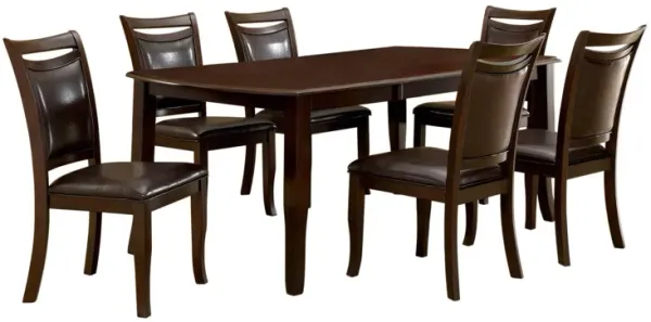 Woody 7pc Dining Table Set, 18-Inch Leaf, Espresso Faux Leather Chairs