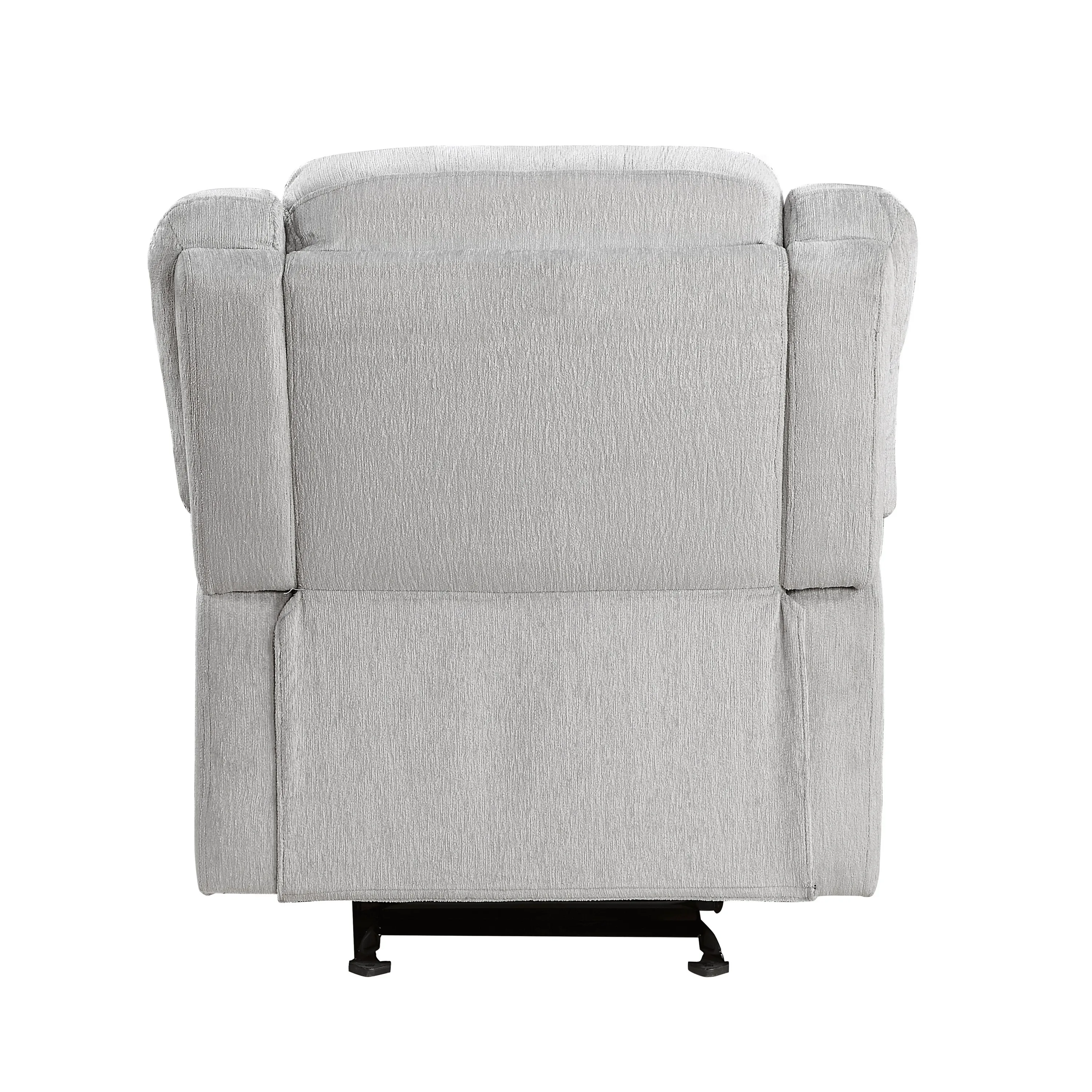 Chris 38 Inch Manual Glider Recliner Chair, Solid Wood, Light Gray Chenille - Benzara