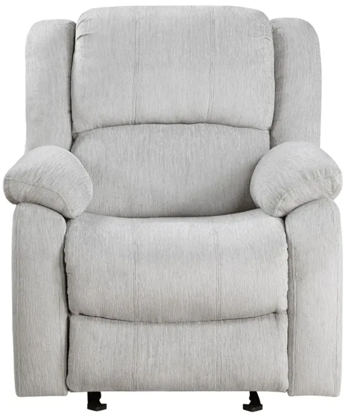 Chris 38 Inch Manual Glider Recliner Chair, Solid Wood, Light Gray Chenille - Benzara