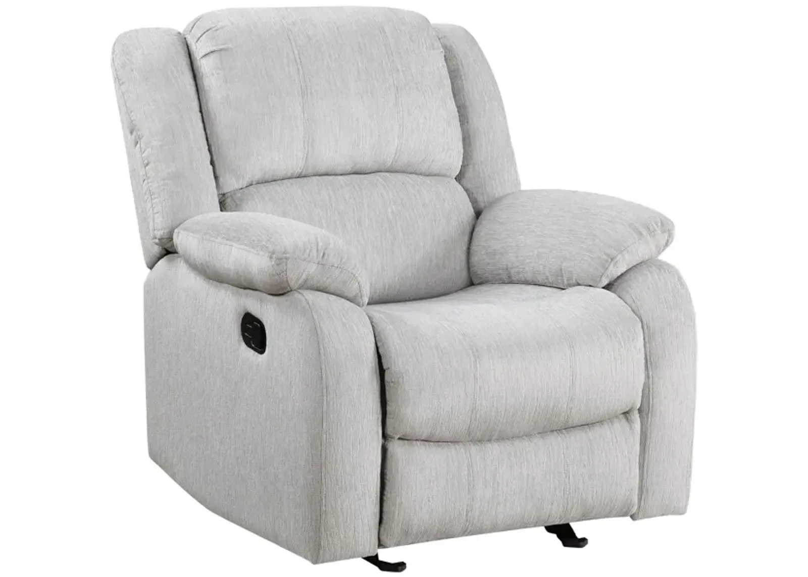 Chris 38 Inch Manual Glider Recliner Chair, Solid Wood, Light Gray Chenille - Benzara