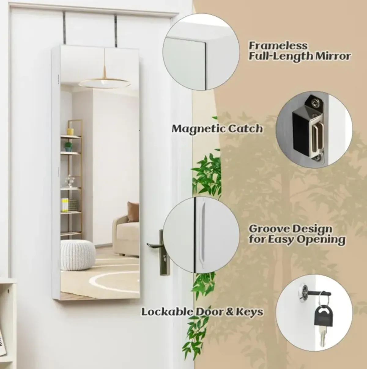 Hivvago Wall Mounted Jewelry Cabinet with Full-Length Mirror