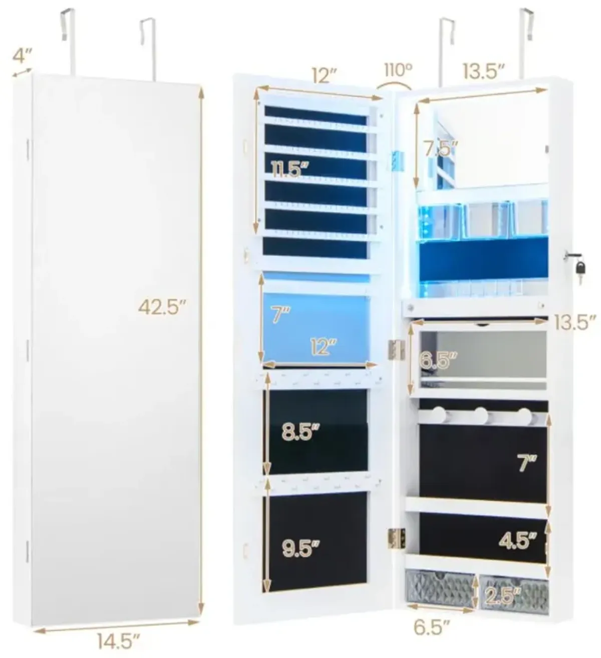 Hivvago Wall Mounted Jewelry Cabinet with Full-Length Mirror