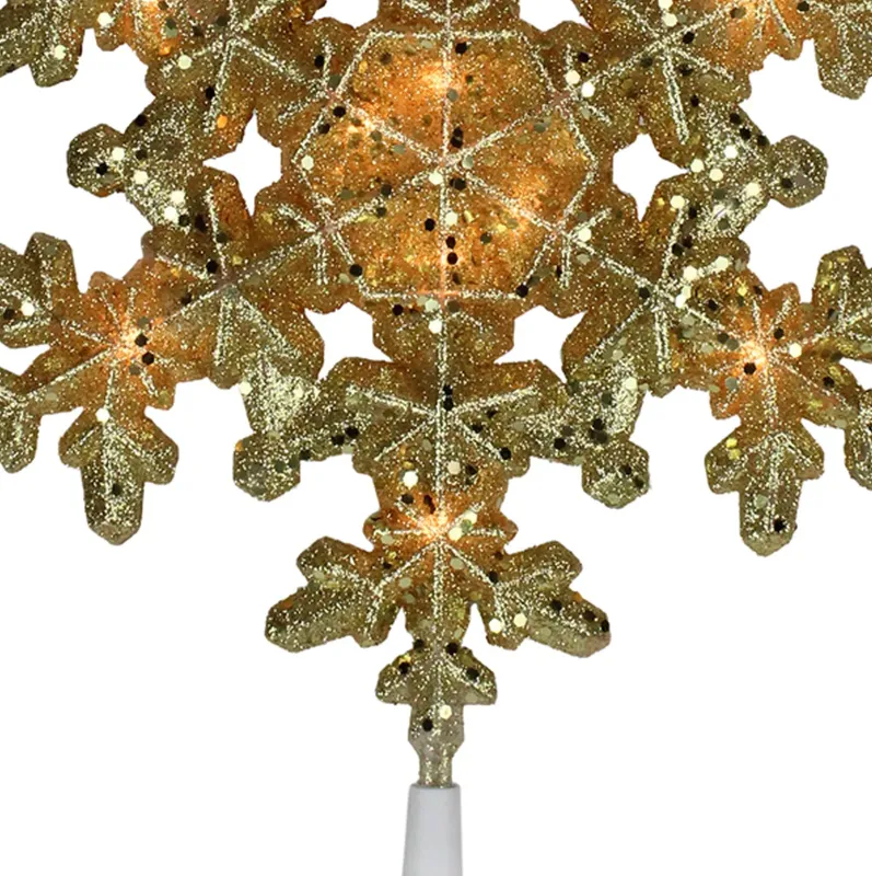 9" Pre-Lit Gold Snowflake Christmas Tree Topper - Clear Lights