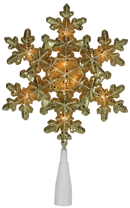 9" Pre-Lit Gold Snowflake Christmas Tree Topper - Clear Lights