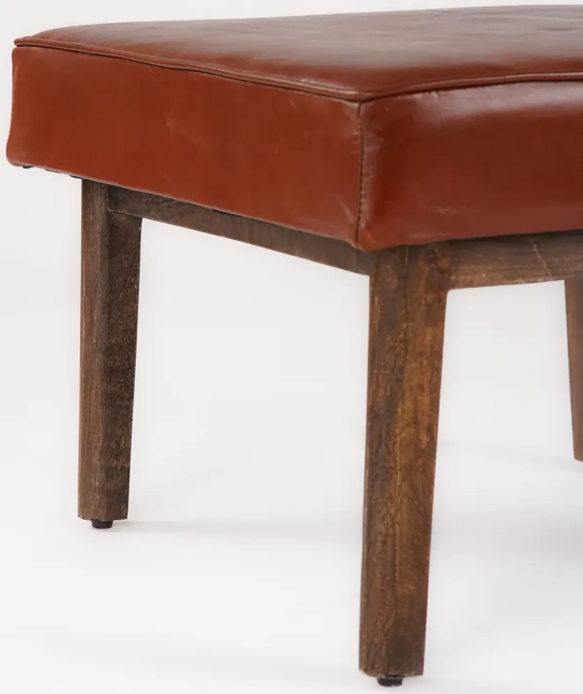 Handmade Eco-Friendly Geometric Buffalo Leather & Wood Black Square Ottomon Stool 24"x24"x16" From BBH Homes