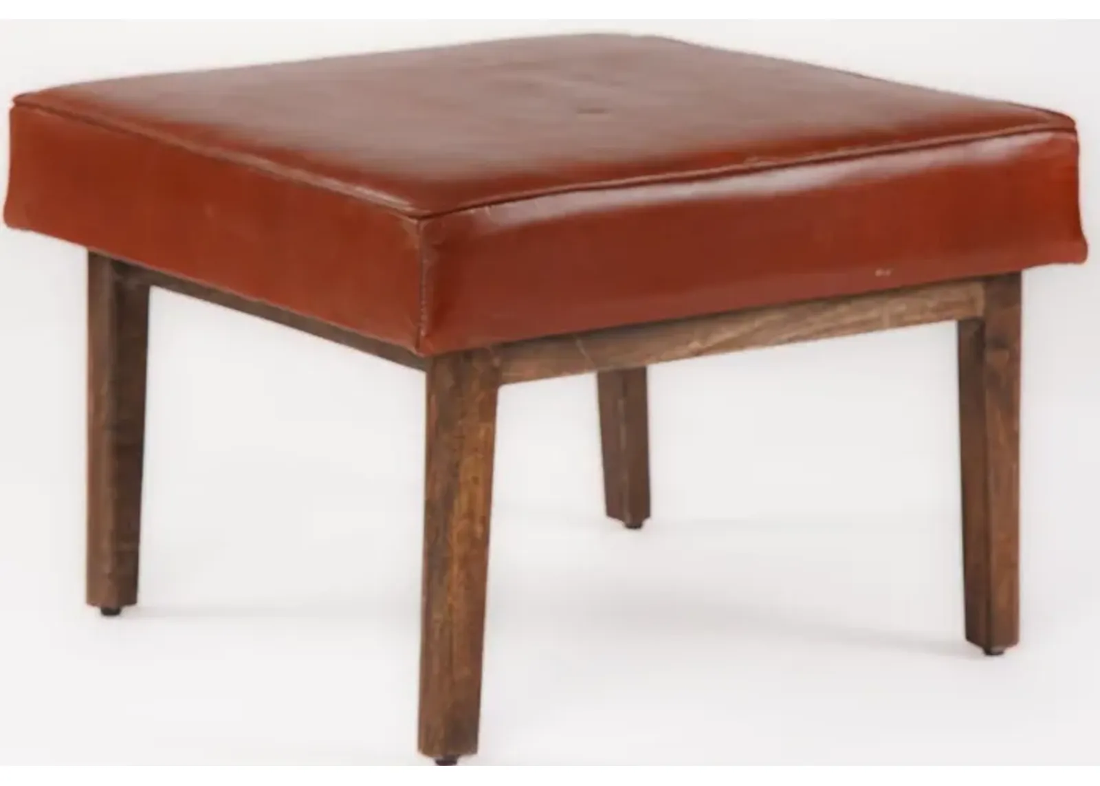 Handmade Eco-Friendly Geometric Buffalo Leather & Wood Black Square Ottomon Stool 24"x24"x16" From BBH Homes