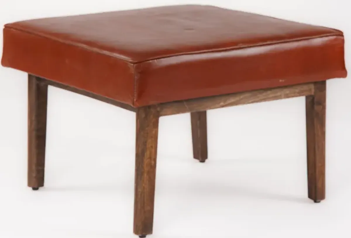 Handmade Eco-Friendly Geometric Buffalo Leather & Wood Black Square Ottomon Stool 24"x24"x16" From BBH Homes