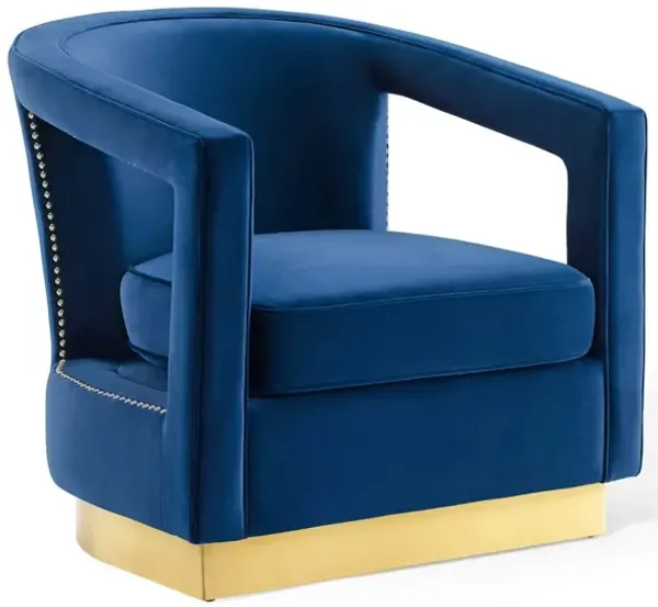 Modway Frolick Upholstered Performance Velvet Lounge Accent Armchair in Navy