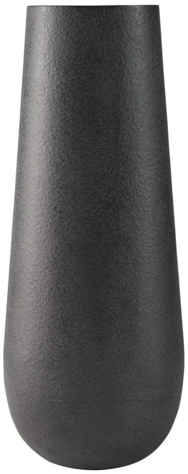 Fin 18 Inch Cylindrical Metal Vase, Subtly Textured Antique Blackened Brown-Benzara
